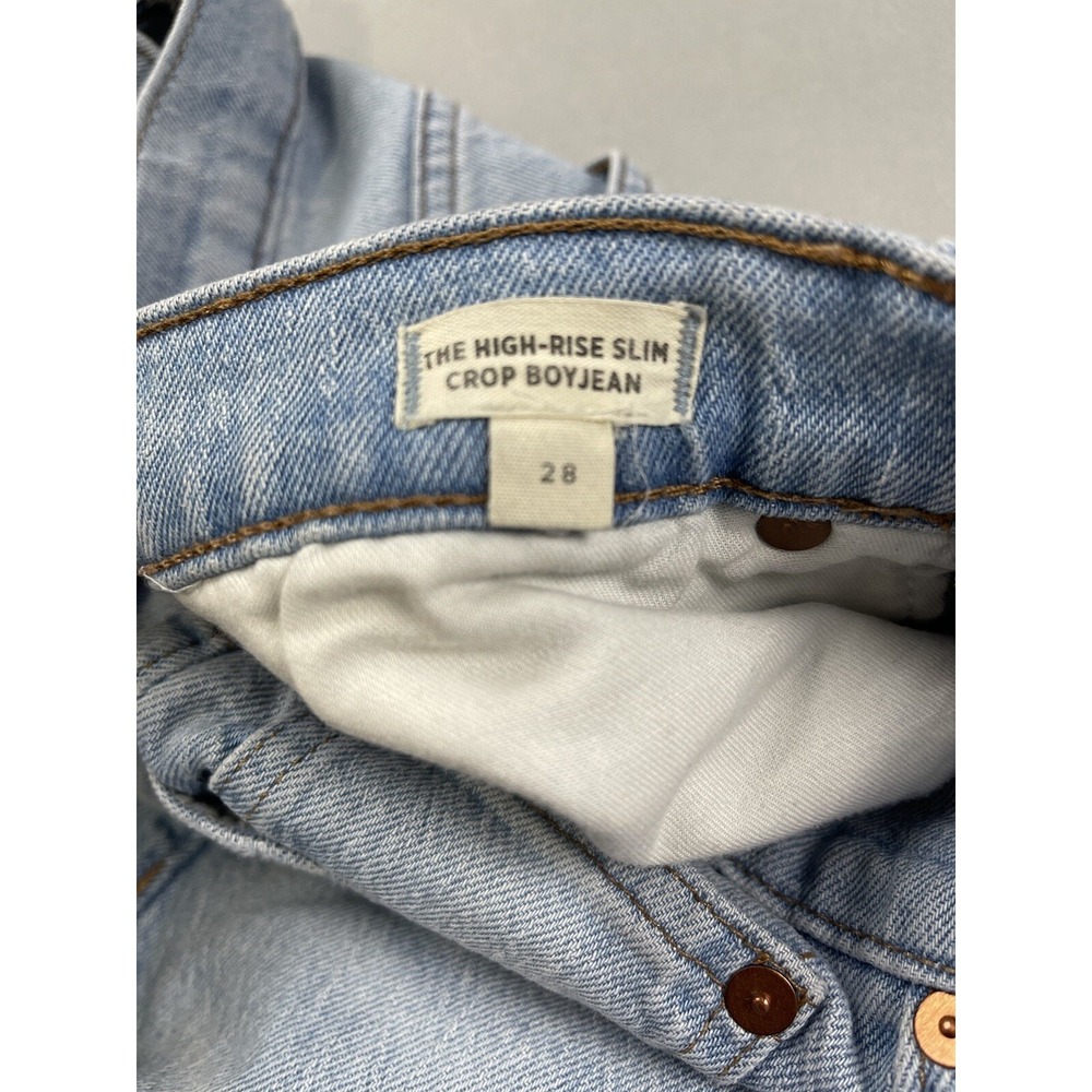 Madewell Womens Jeans 28 High Rise Slim Crop BoyJean Distressed Light Wash Blue - Picture 5 of 9